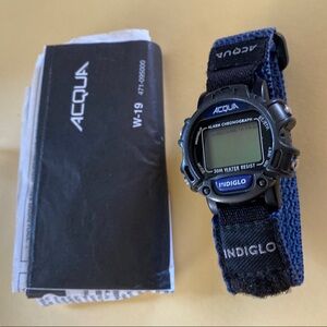 Vintage Ladies Acqual Digital Indigo Watch with Black and Blue Strap & Manual